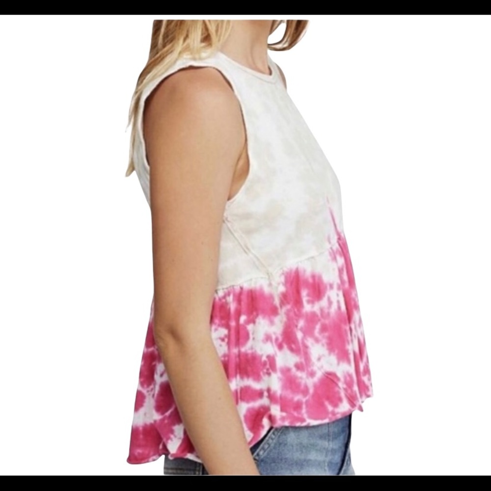 FREE PEOPLE Anytime tank top tie-dye hibiscus pink Extra Small - Picture 2 of 11